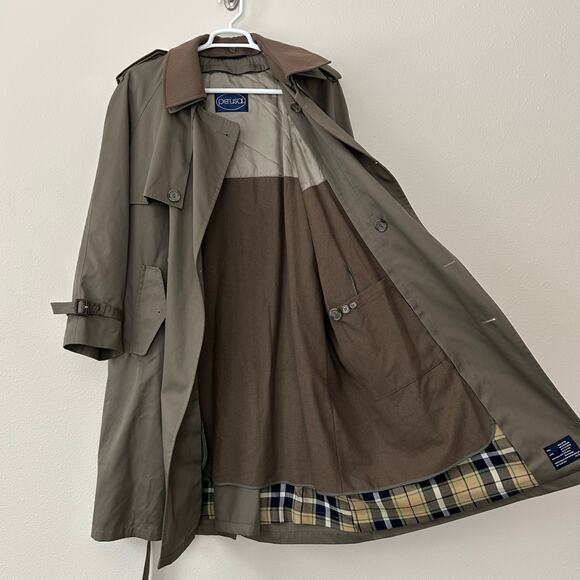 Vintage Perusal double Breasted Trench Coat zip Out wool Liner outdoor prep 44S - Picture 11 of 14